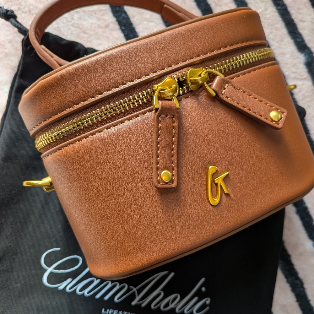 GlamAholic Tan Mini Bag with Gold Accents